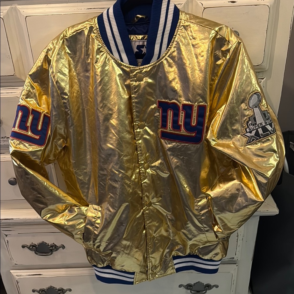 STARTER Gold Bomber Jacket with Blue Accents